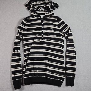 Lacoste Womens Top Henley Sweater Hoodie Cashmere Blend  Size 34 Striped Small